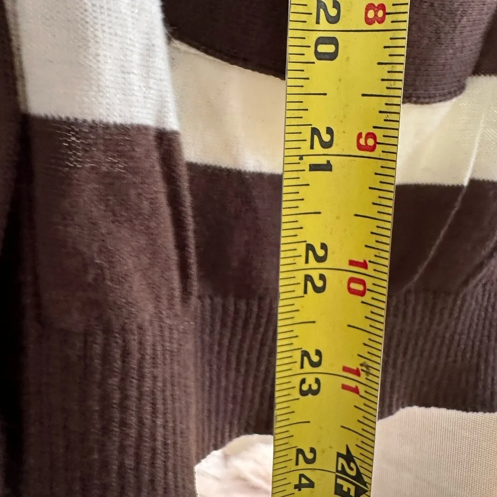 J. Crew Featherweight Chocolate Brown Ivory Cardigan Striped V Neck Cotton Large